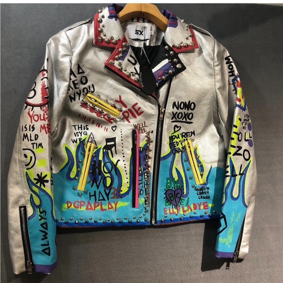 Jackets & Blazers - Honey Pot Leather Jacket Graffiti Women’s 3XL